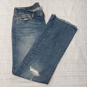 Lucky Brand Sweet Straight Distressed Jeans Medium Wash Raw Hem Size 6